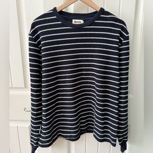 Taylor Stitch Adams Terry Sweater Navy and White Stripes Knit Top Sz Large